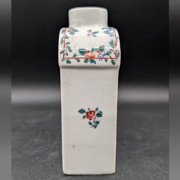 c18th Century Chinese Export Hand Painted Floral Red Roses Blue Daisy Tea Caddy - Picture 6 of 13